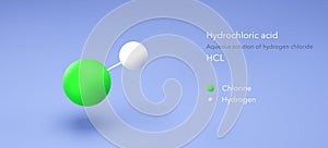 hydrochloric acid molecule, molecular structures, muriatic acid, 3d model, Structural Chemical Formula and Atoms with Color Coding