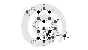 hydrocodone molecule, structural chemical formula, ball-and-stick model, isolated image opiate agonists