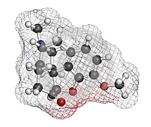 Hydrocodone narcotic analgesic drug molecule. Also used as cough medicine