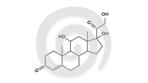 hydrocortisone molecule, structural chemical formula, ball-and-stick model, isolated image hormone cortisol