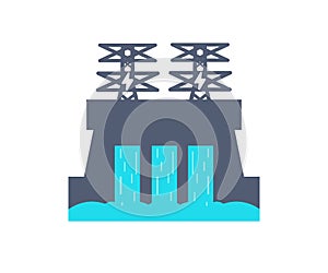 Hydroelectric dam, water discharge through locks logo design vector design and illustration.