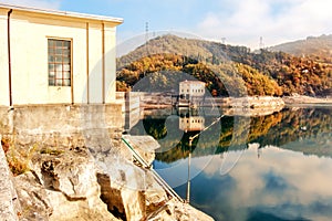 Hydroelectric power plant dam basin autumn