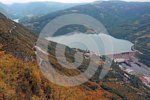 Hydroelectric power plant Perucac on Drina river autumn season photo