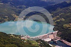 Hydroelectric power plant Perucac on Drina river landscape photo