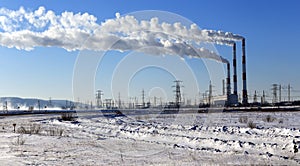 Hydroelectric power plant in winter