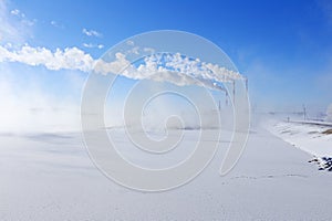 Hydroelectric power plant in winter