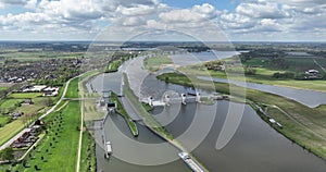 Hydroelectric power station Alphen aan de Maas. Maas river,in Alphen, The Netherlands. Generation of electricity, water