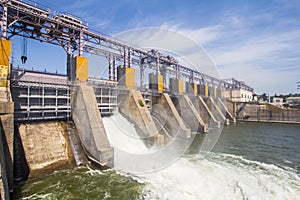 Hydroelectric power station on the Dniester River in Dubossary, Moldova. Hydro power plant that does not work due to