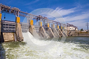 Hydroelectric power station on the Dniester River in Dubossary, Moldova. Hydro power plant that does not work due to