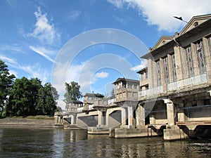 Hydroelectric power station on river Labe in Podebrady, Czech Re