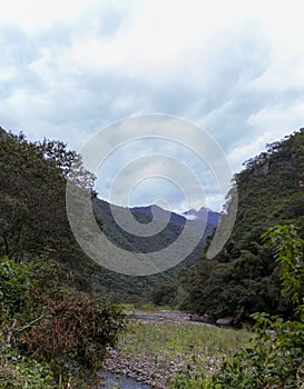 Hydroelectric route to Aguas Calientes, train tracks,Machu Picchu, Peru