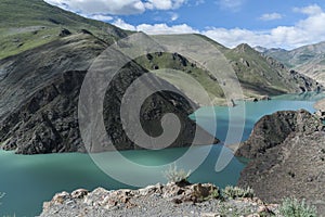 Hydroelectric Yamdrok-tso lake at Sim or Simu La pass, along Southern Friendship Highway, Tibet.