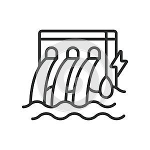 Hydroelectricity, in line design. Hydroelectricity, hydroelectric, power, water, energy on white background vector photo