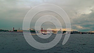 Hydrofoil boat meteor on Neva river in St. Petersburg, Russia.