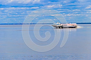 Hydrofoil boat sailing on Gulf of Finland near St. Petersburg, Russia