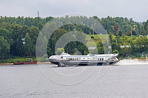 Hydrofoil boat sailing on the Volga river in Yaroslavl, Russia