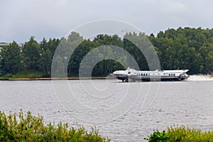 Hydrofoil boat sailing on the Volga river in Yaroslavl, Russia