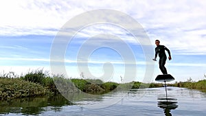 Hydrofoil rider gliding over the water