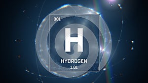 Hydrogen as Element 1 of the Periodic Table 3D illustration on blue background