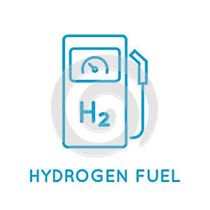 Hydrogen car station line icon. Hydrogen fuel filling station. H2 gas pump.