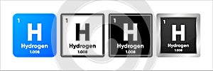 Hydrogen chemical element with 1 atomic number, atomic mass and electronegativity values. Periodic table concept. Logo