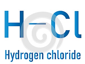 Hydrogen chloride molecule, chemical structure. Skeletal formula.