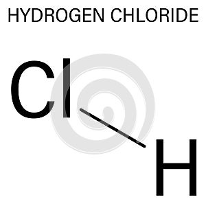 Hydrogen chloride molecule, chemical structure. Skeletal formula.