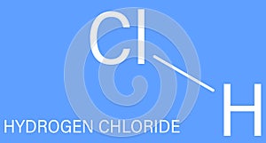 Hydrogen chloride molecule, chemical structure. Skeletal formula.