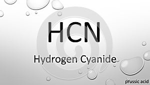 Hydrogen cyanide chemical formula on waterdrop background