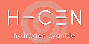 Hydrogen cyanide HCN poison molecule. Has typical almond-like odor. Skeletal formula. photo