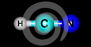 Hydrogen cyanide molecular structure isolated on black