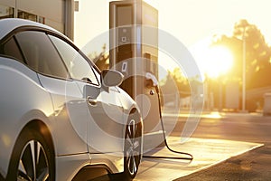 Hydrogen Electric Vehicle at Sunset Charging Station