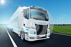 Hydrogen fuel cell semi truck on a road