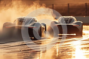 Hydrogen Fuel Cell Sports Cars Testing at Sunset