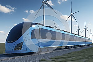 A hydrogen fuel cell train stands at the station