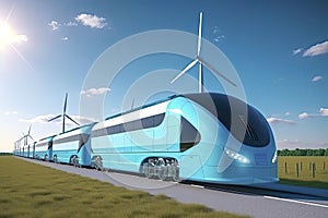 A hydrogen fuel cell train stands at the station