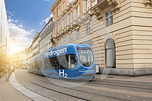 A hydrogen fuel cell tram