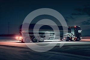 Hydrogen Fuel Transport Truck on the Move at Night