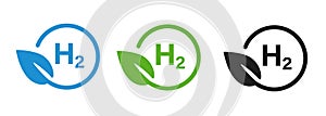 Hydrogen H2 fuel alternative environmental friendly leaf round symbol in blue green black color