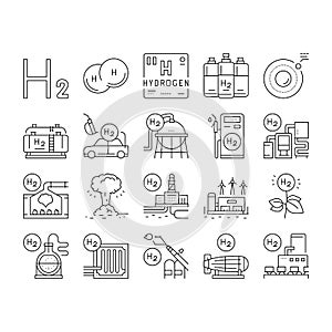Hydrogen Industry Collection Icons Set Vector .