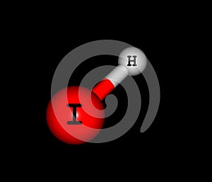 Hydrogen iodide (HI) molecular structure on black background