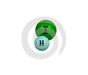 Hydrogen iodide (HI) molecular structure on white background