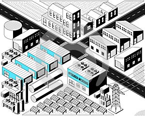 Hydrogen microgrid with solar cell in isometric graphic