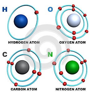 Hydrogen oxygen carbon nitrogen atom