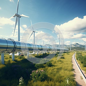 A hydrogen pipeline with wind turbines 1