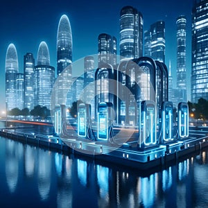 Hydrogen-powered office complex, Ai generated image