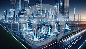 Hydrogen-powered office complex, Ai generated image