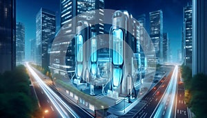 Hydrogen-powered office complex, Ai generated image