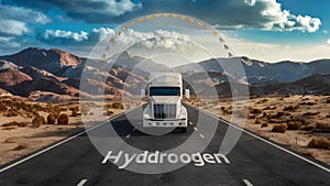 Hydrogen-Powered Truck on Sustainable Journey. Concept Sustainable Transportation, Hydrogen Fuel