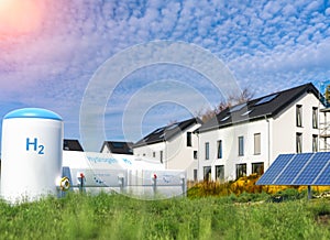 Hydrogen renewable energy production - hydrogen gas for clean electricity at real estate home